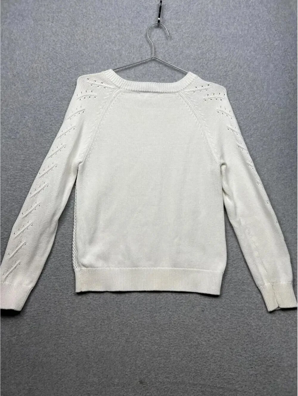 J Crew Knit Cable Pullover Sweater Womens M Classic Casual Simple White